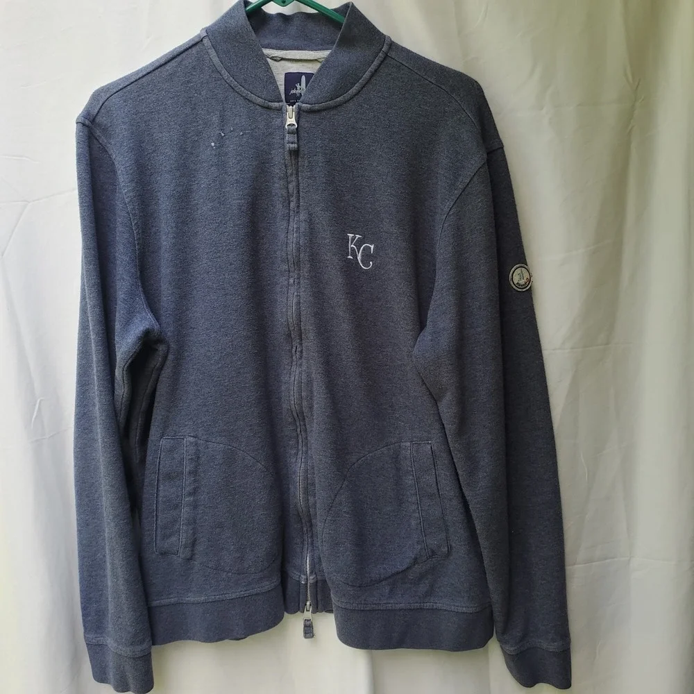 Johnnie-O Mens KC Full Zip Fleece Sweatshirt Blue Large Bomber Jacket Style